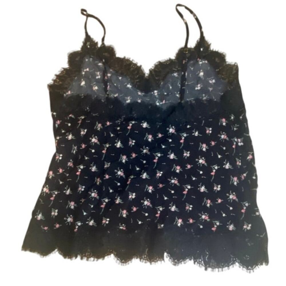 Victoria's Secret Floral Lace Cami Tank Top Black Pink Flowers Size Small - Picture 2 of 4